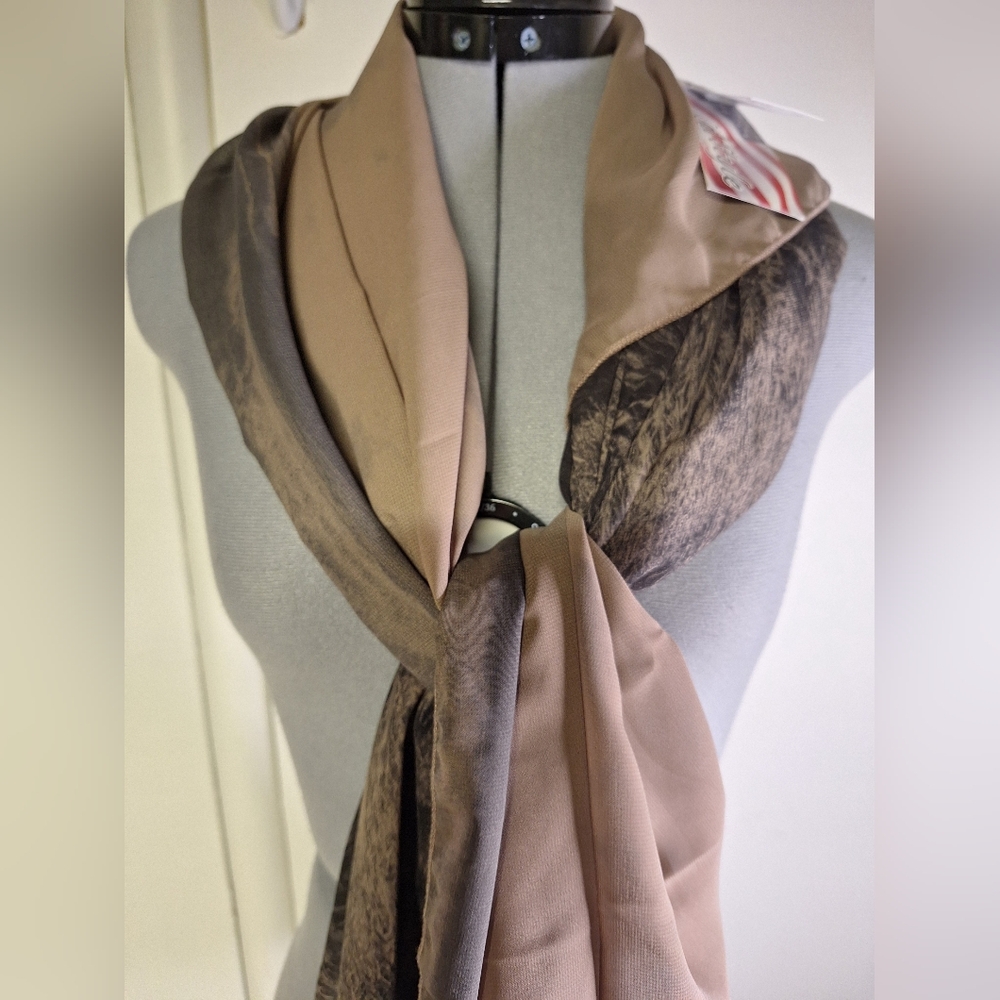 Elegant Tan and Black Scarf With Horses. 59" X 39"